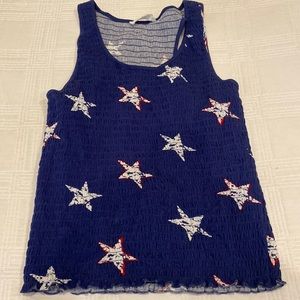 Searsucker tank top with patriotic white stars with navy background (OL)